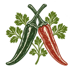 Block-print chilli pepper and coriander sprig