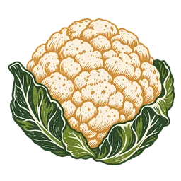Block-print illustration of a roasted cauliflower